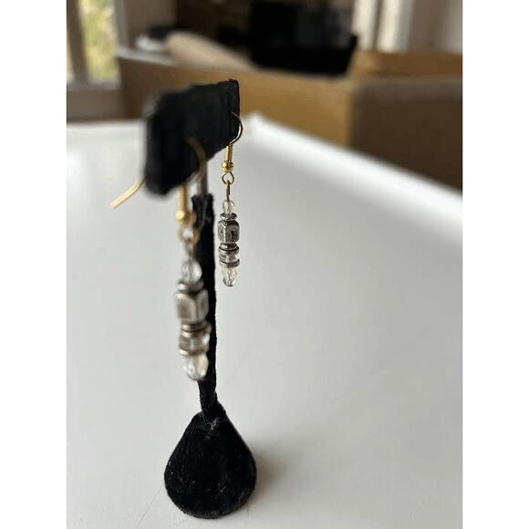 Modern Handmade Crystal And Silver Beaded Earrings - Picture 4 of 4